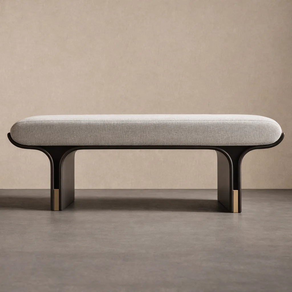 Modern Wooden Bench with Upholstered Cushion Seat