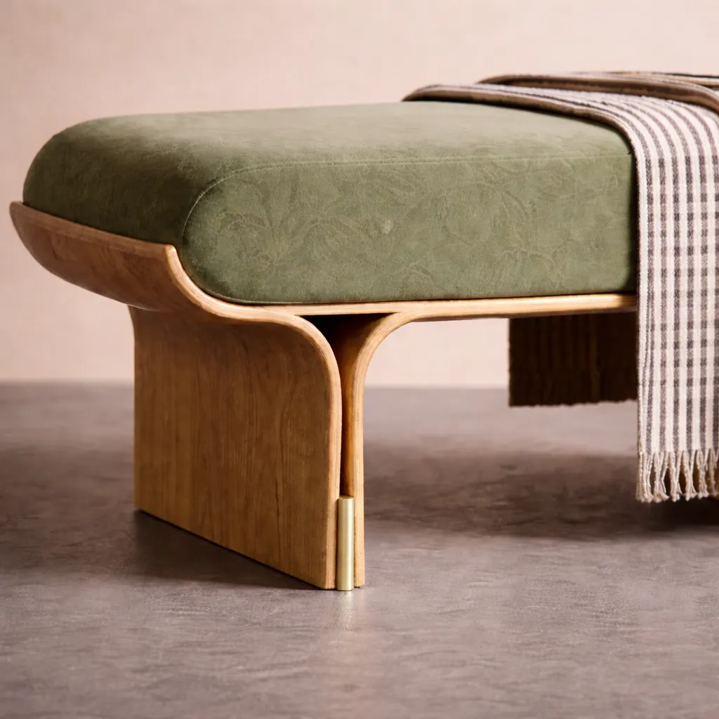 Modern Wooden Bench with Upholstered Cushion Seat