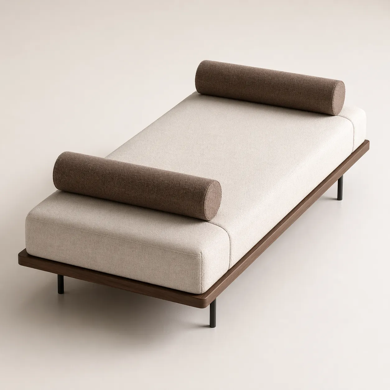 Modern Upholstered Lounge Bench with Bolster Cushions