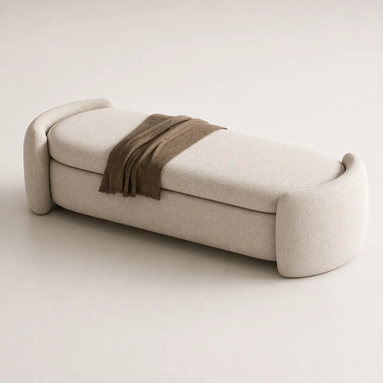 Luxury Upholstered Storage Bench with Curved Arms