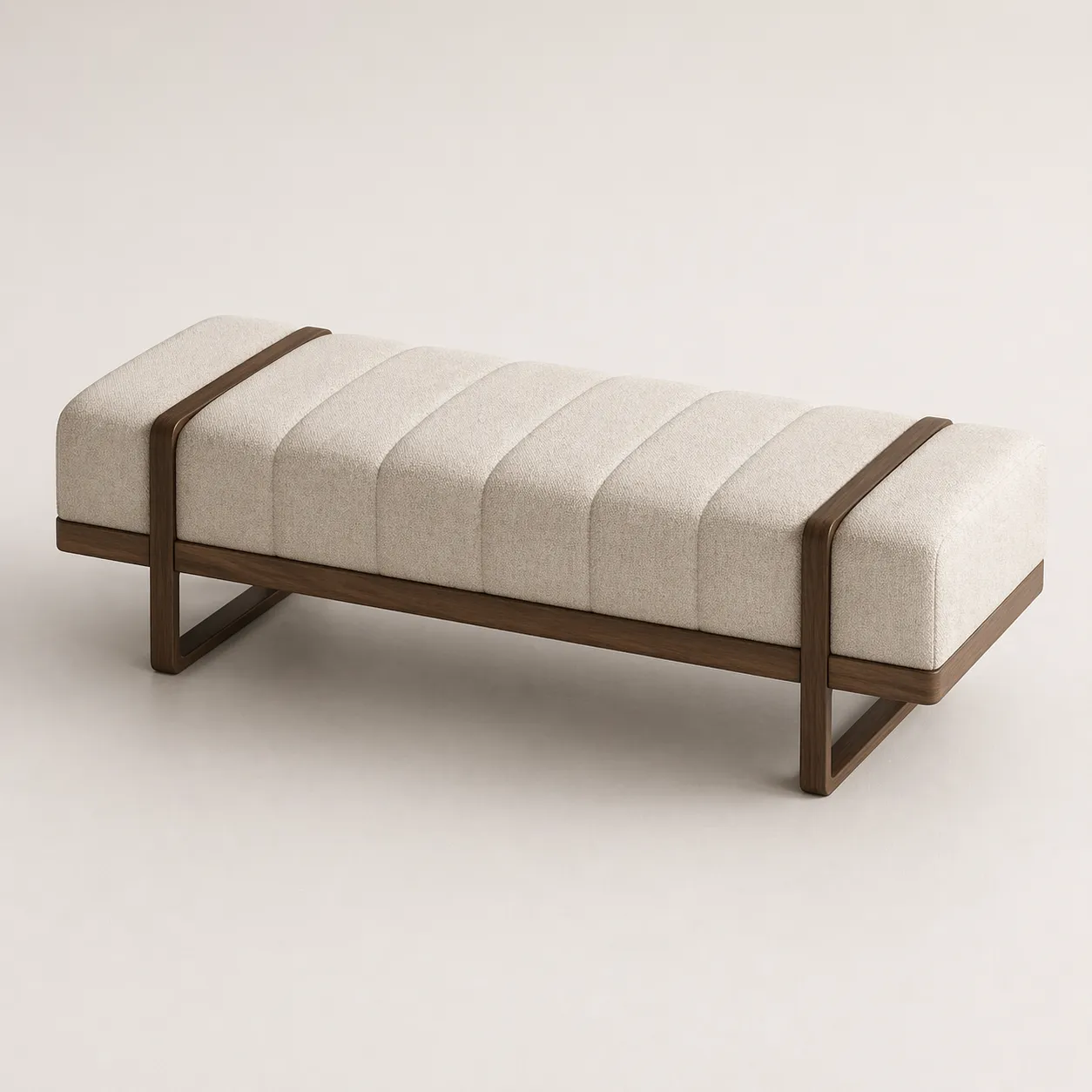 Modern Wooden Frame Bench with Ribbed Upholstered Seat