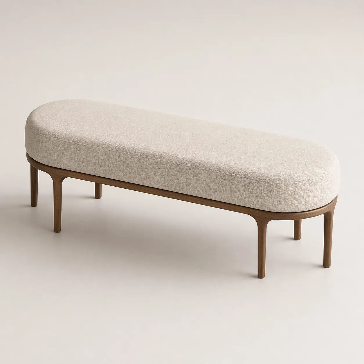 Minimalist Wooden Bench with Soft Upholstered Oval Seat