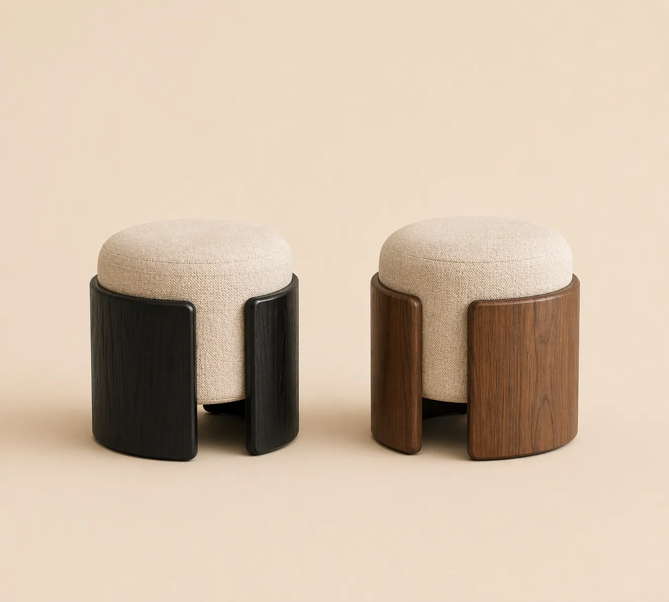 Modern Wooden Vanity Pouf with Upholstered Cushion