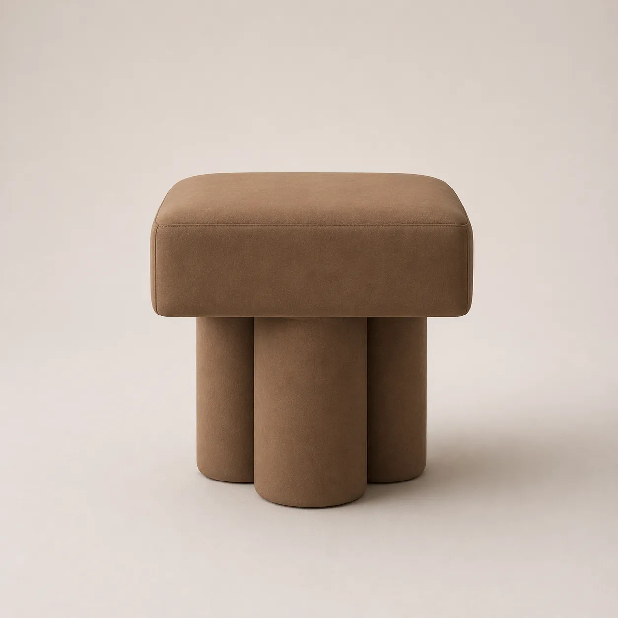 Modern Sculptural Square Vanity Pouf with Upholstered Finish