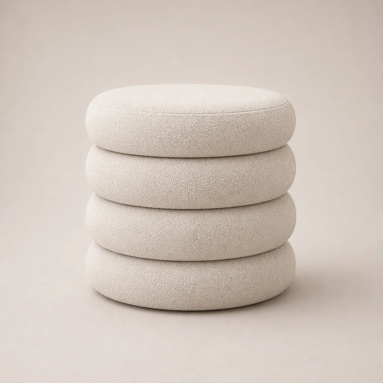Modern Layered Round Vanity Pouf with Upholstered Rings