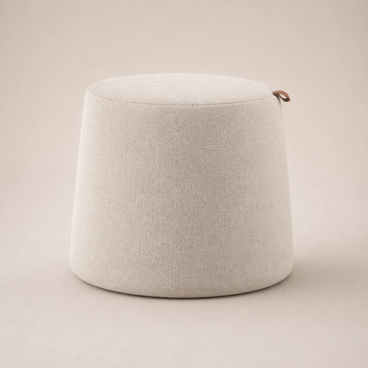 Modern Minimal Round Vanity Pouf with Handle Detail