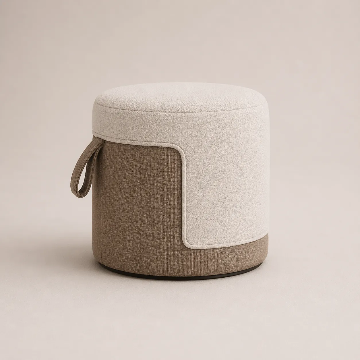 Modern Dual-Tone Vanity Pouf with Handle and Layered Design