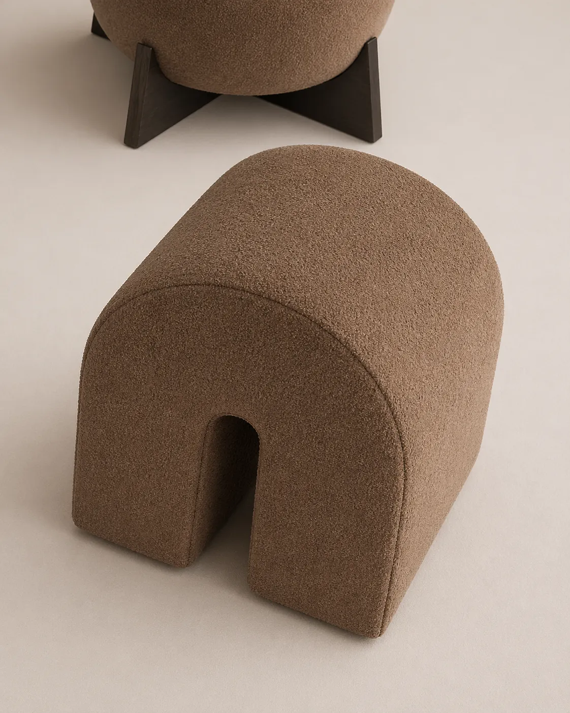 Modern Arch Shape Vanity Pouf with Upholstered Finish