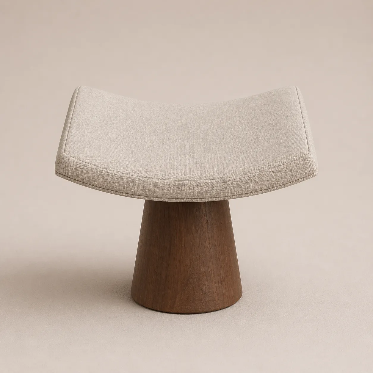 Modern Vanity Stool with Curved Upholstered Seat and Wooden Base