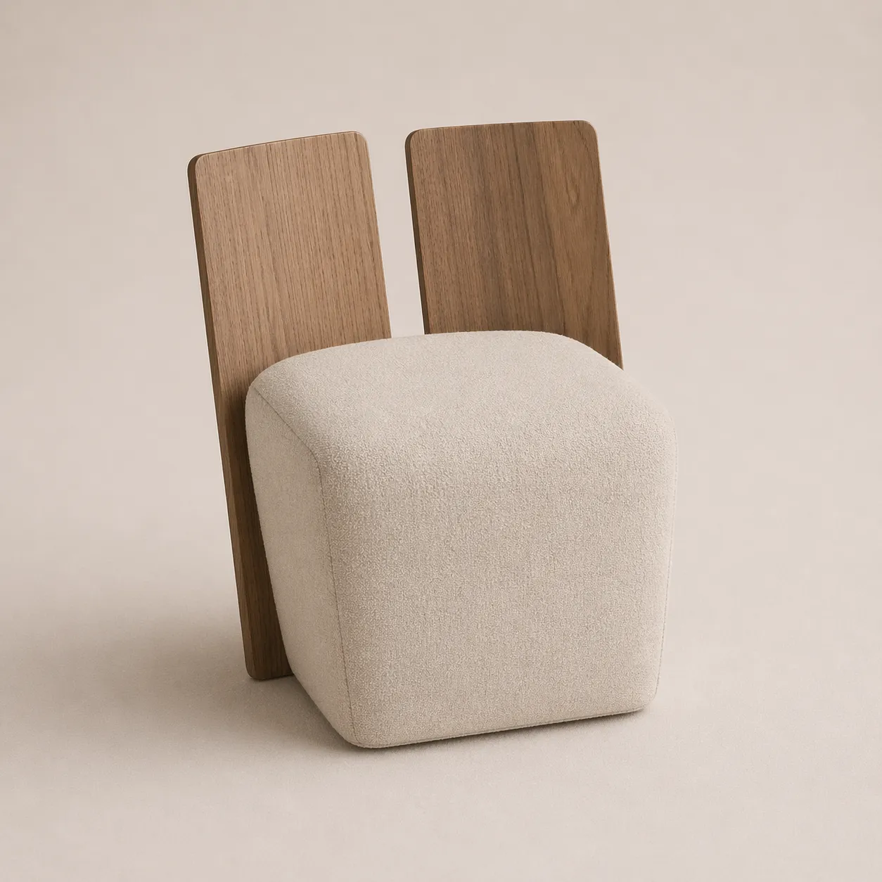 Modern Vanity Stool with Wooden Back Panels and Upholstered Seat