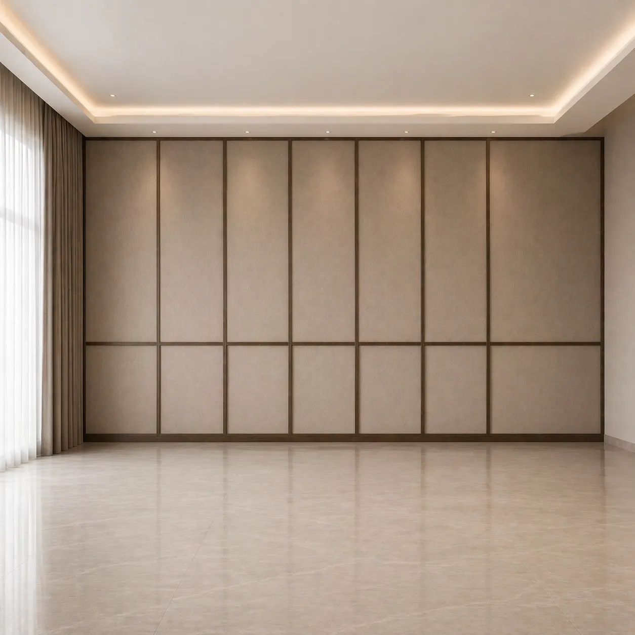 Modern Vertical Wooden Frame Bed Wall Cladding with Upholstered Panels
