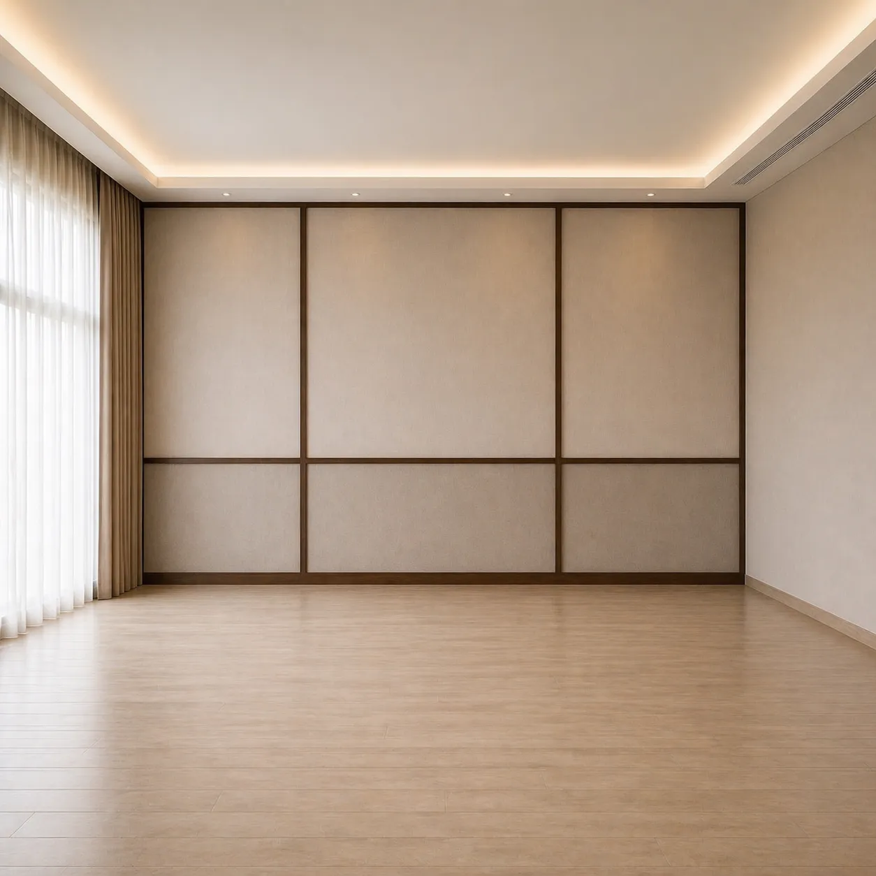 Modern Wooden Grid Bed Wall Cladding with Upholstered Panels