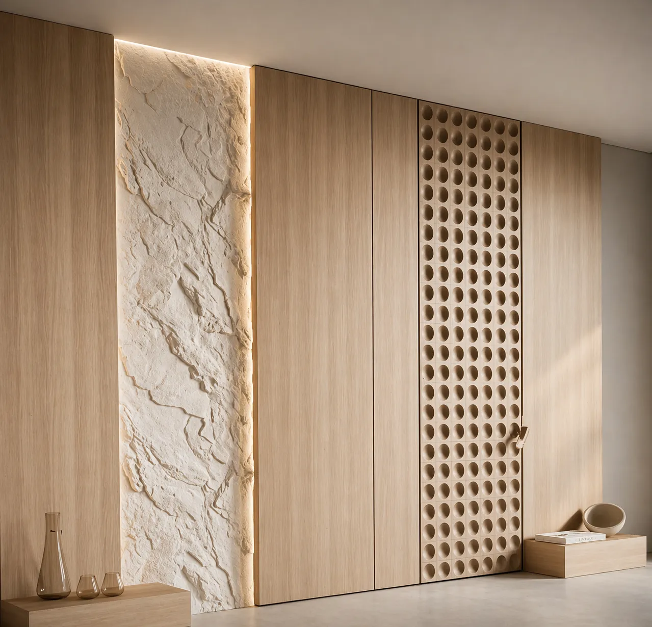 Modern Mixed Texture Wall Cladding with Wood &amp; Feature Panel