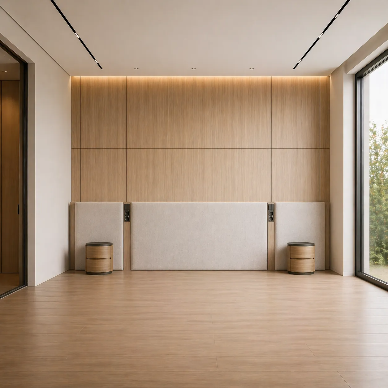 Modern Wooden Bed Wall Cladding with Upholstered Headboard Panels
