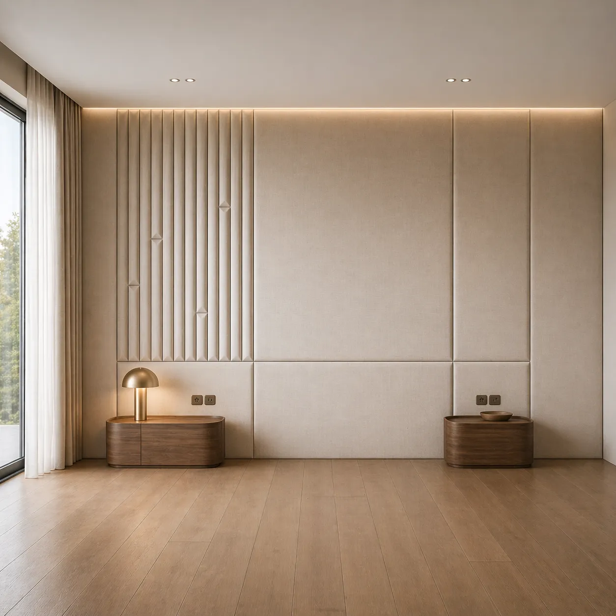Luxury Upholstered Bed Wall Cladding with Fluted Panel &amp; Soft Sections