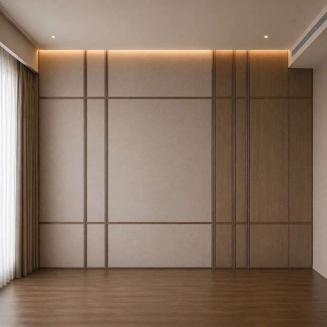 Luxury Wooden Grid Bed Wall Cladding with Integrated Lighting &amp; Side Panels