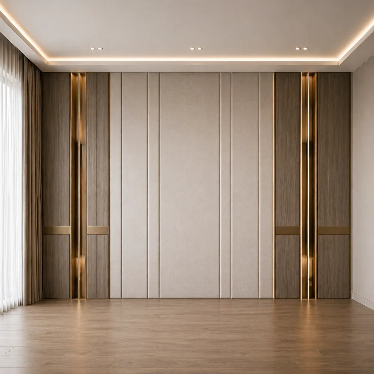Premium Bed Wall Cladding with Upholstered Panels and LED Accent Frames