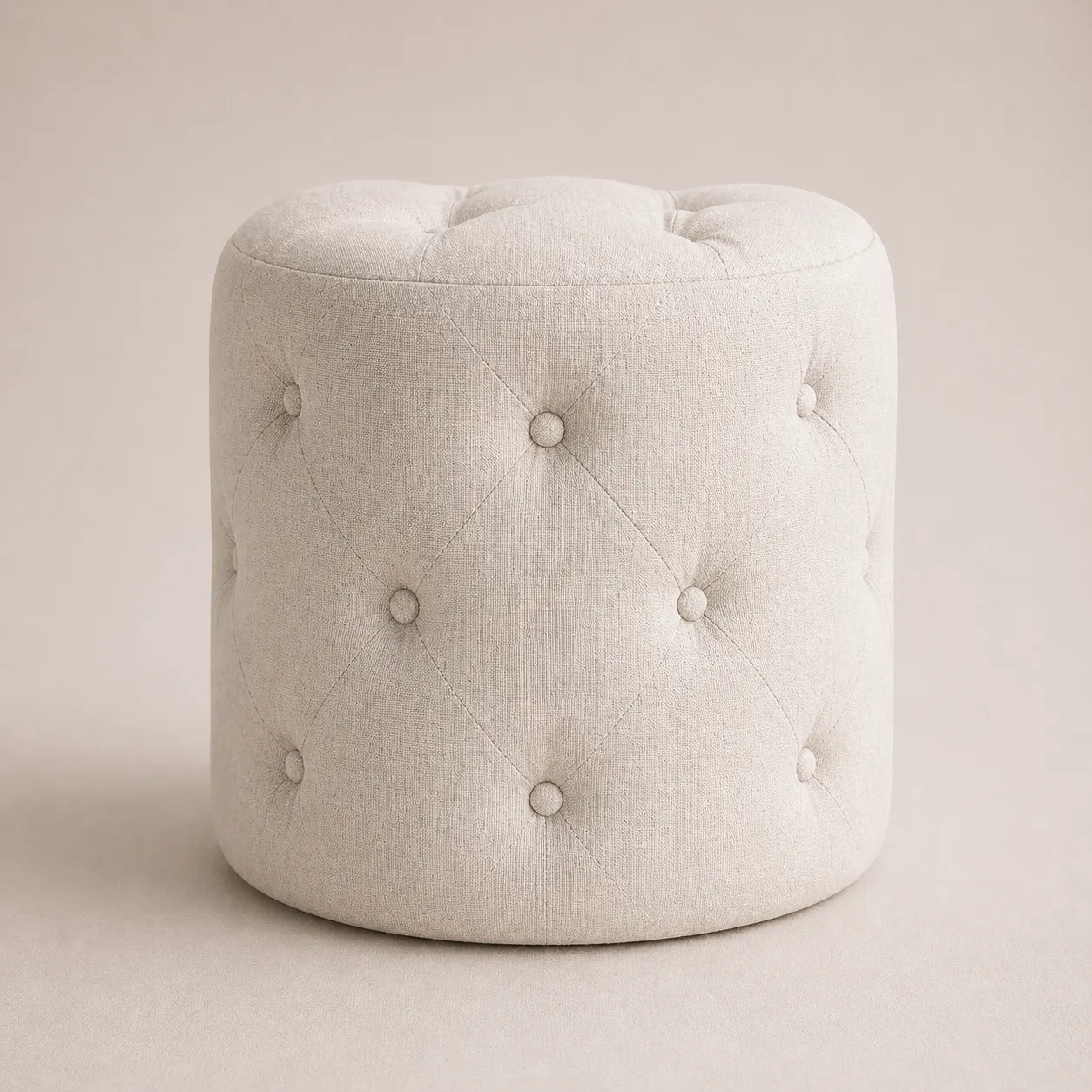 Luxury Tufted Round Vanity Pouf with Button Detailing