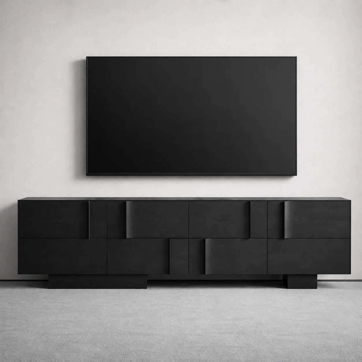 Modern Black TV Unit with Geometric Design – Luxury TV Console UAE
