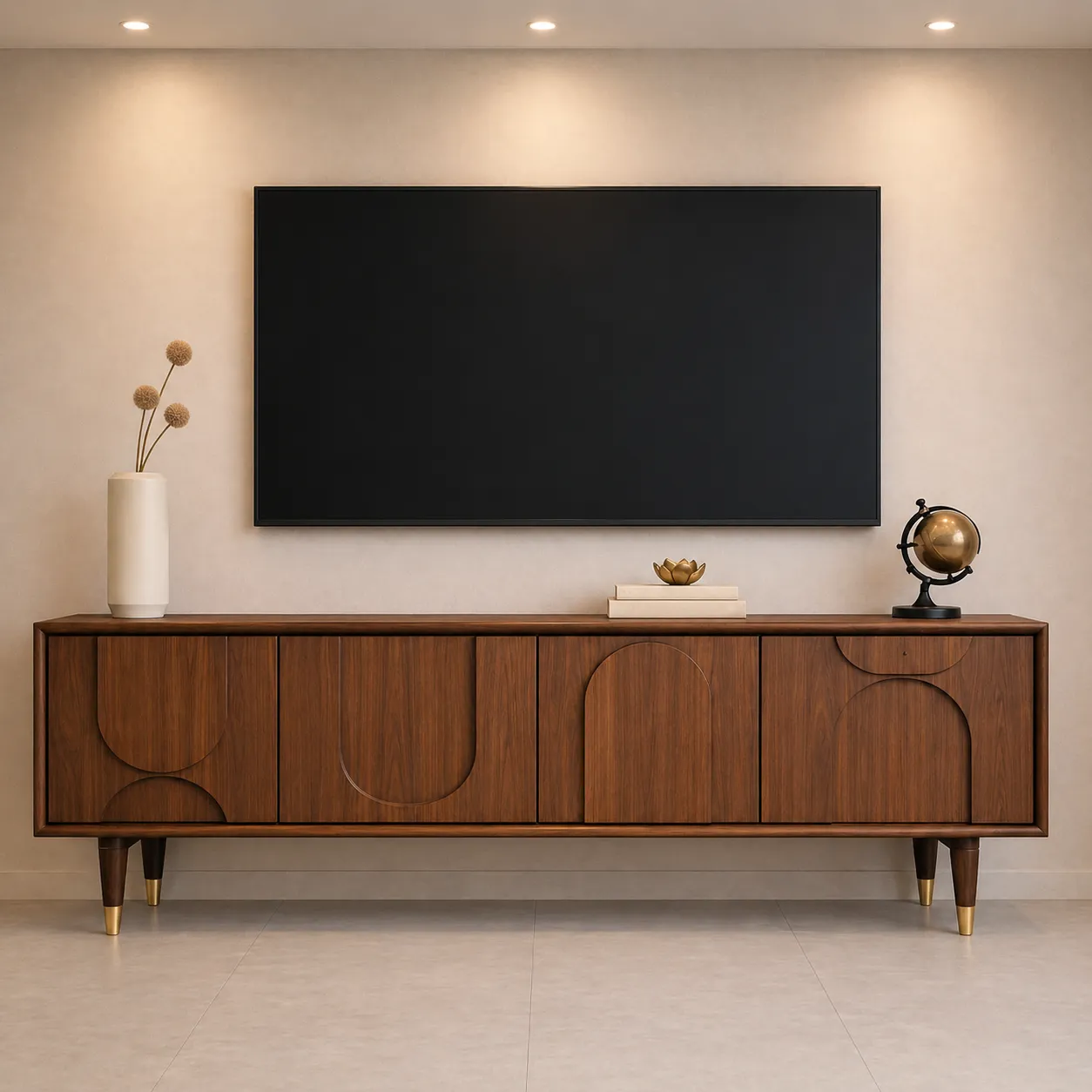 Curved Panel Wooden TV Unit – Modern Luxury TV Console UAE