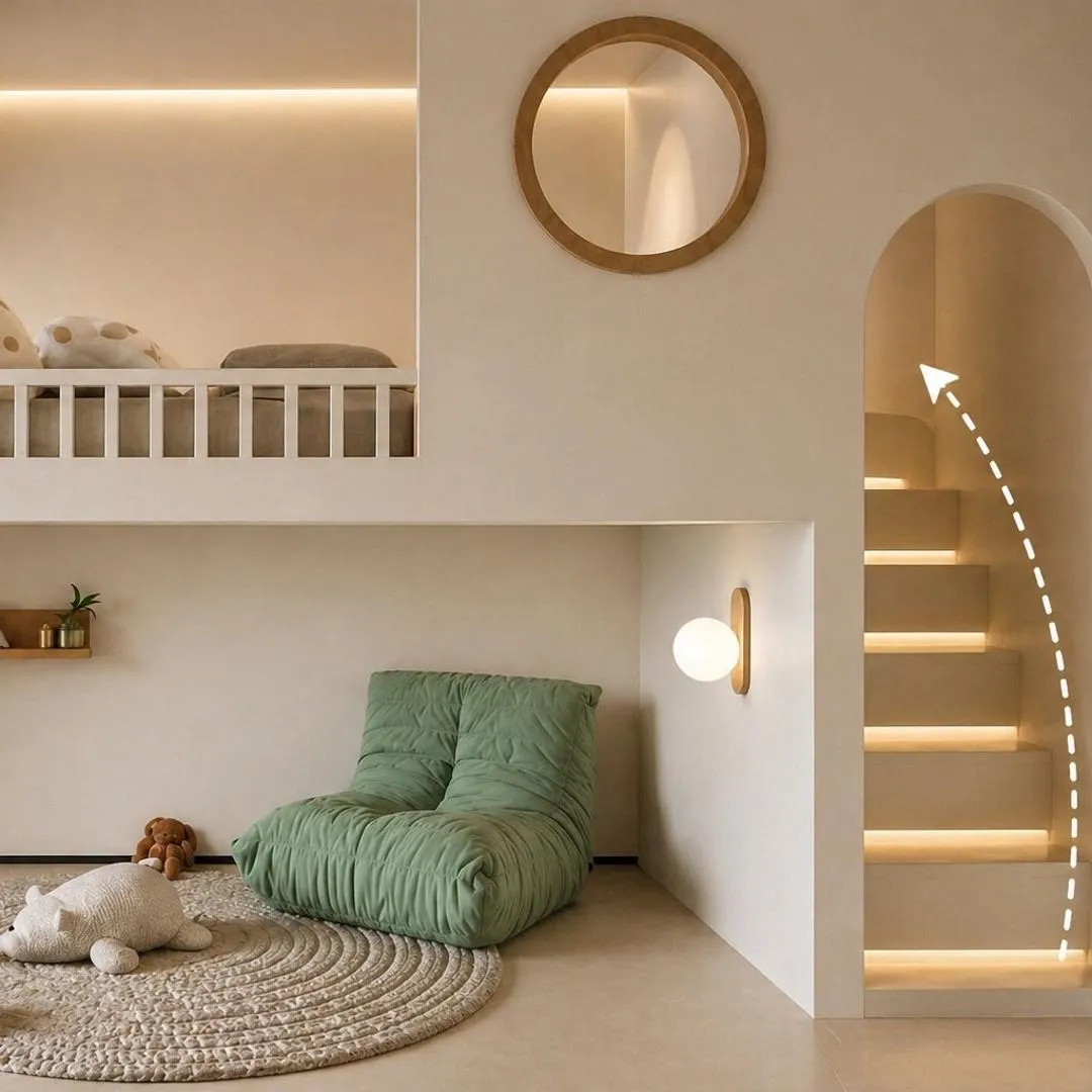 Custom Kids Room Interior with Loft Bed, Slide & Play Area