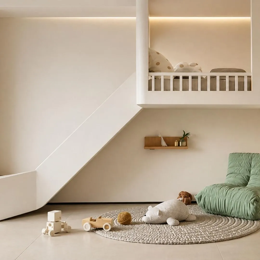Custom Kids Room Interior with Loft Bed, Slide & Play Area