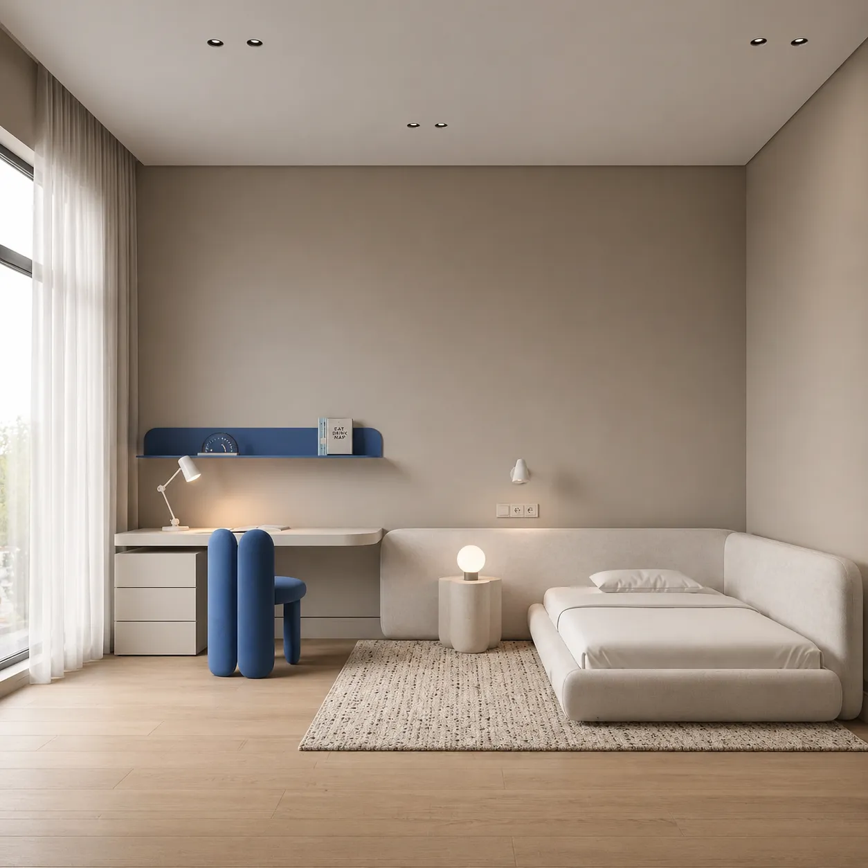 Modern Kids Bedroom Interior with Built-In Wardrobe &amp; Study Area