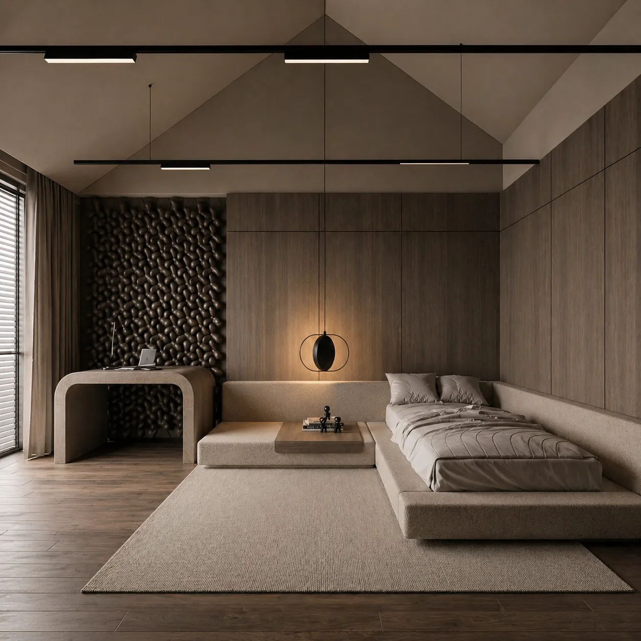 Modern Kids &amp; Teen Bedroom Interior with Low Bed and Study Area
