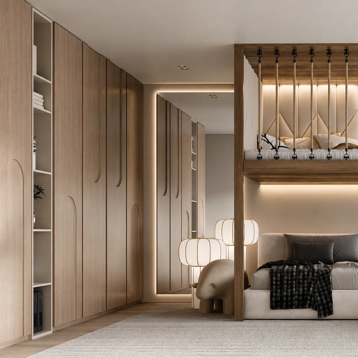 Kids Room Interior with Loft Bed &amp; Climbing Wall UAE