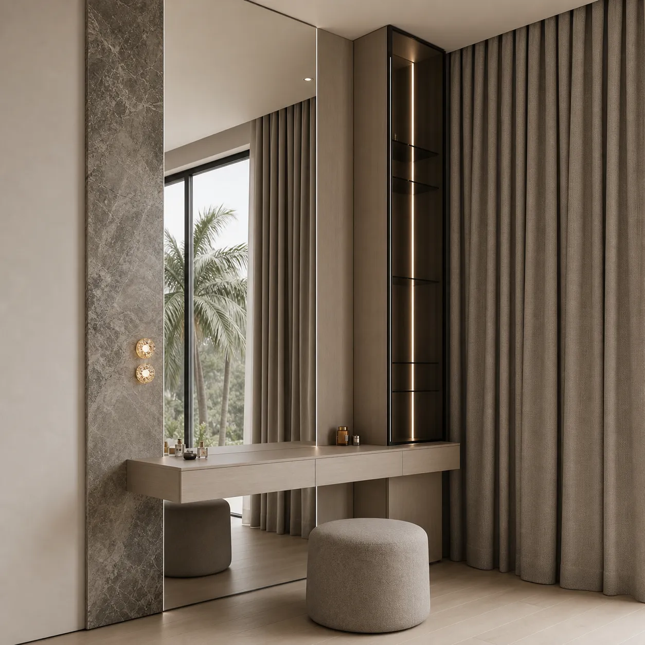 Luxury Vanity Interior with LED Mirror &amp; Display Cabinet
