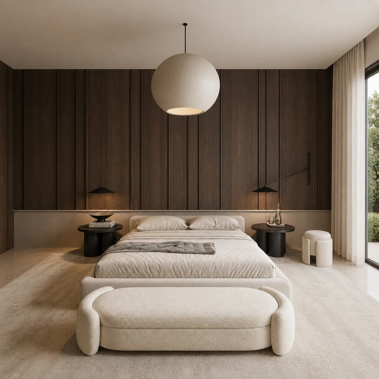 Modern Dark Wood Bedroom Interior