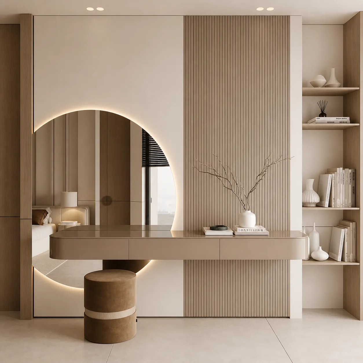 Modern Vanity Interior with LED Mirror &amp; Wall Paneling