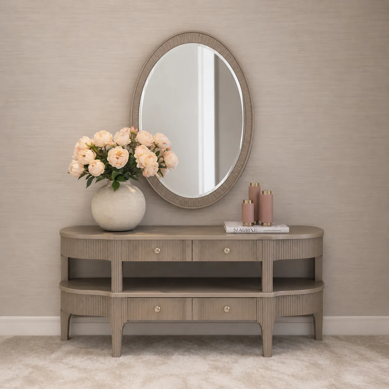 Modern Console Table with Fluted Design &amp; Mirror