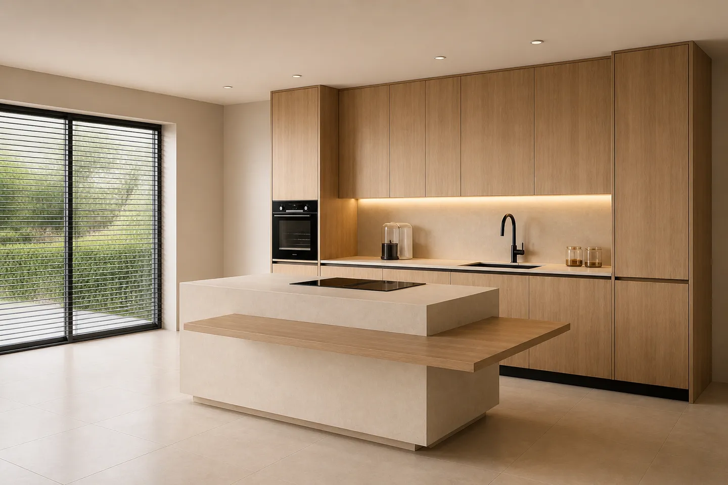 Minimal Modern Wooden Kitchen with Island