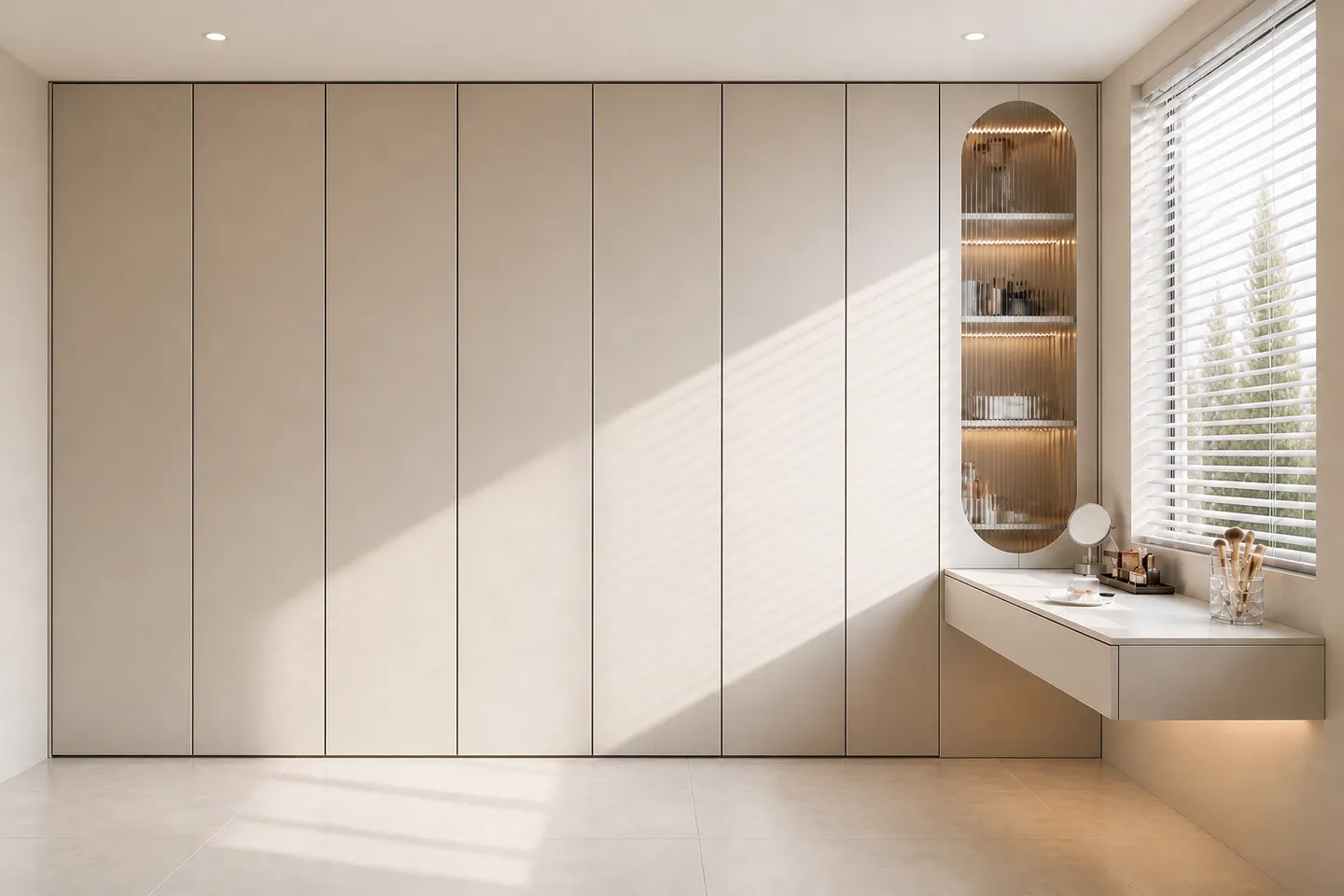 Minimal Custom Wardrobe With Floating Vanity