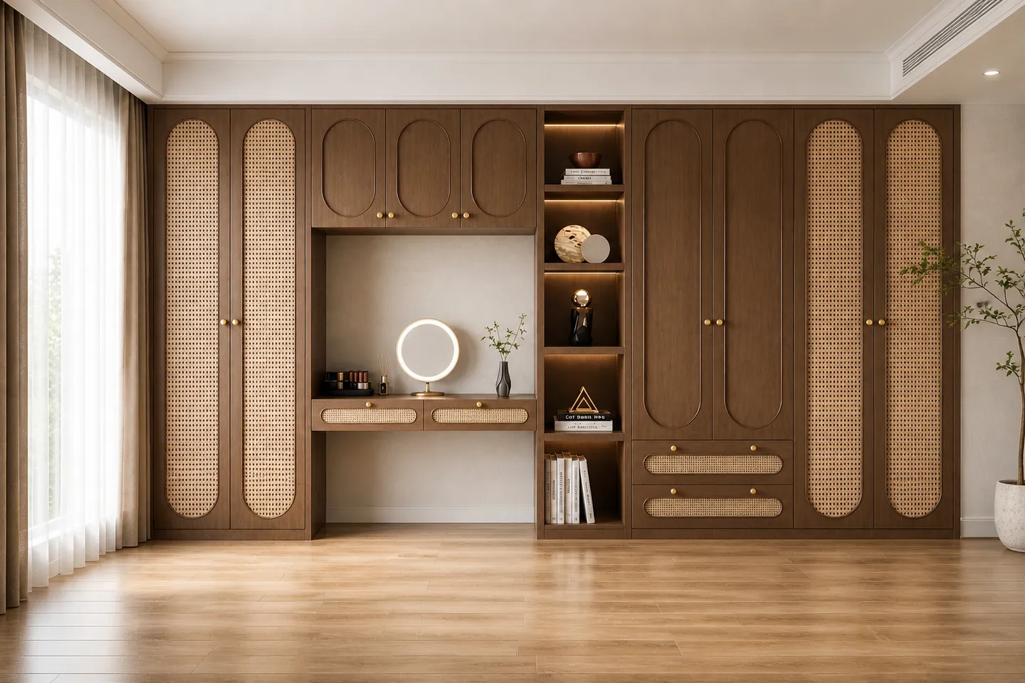 Luxury Cane Wardrobe With Integrated Vanity