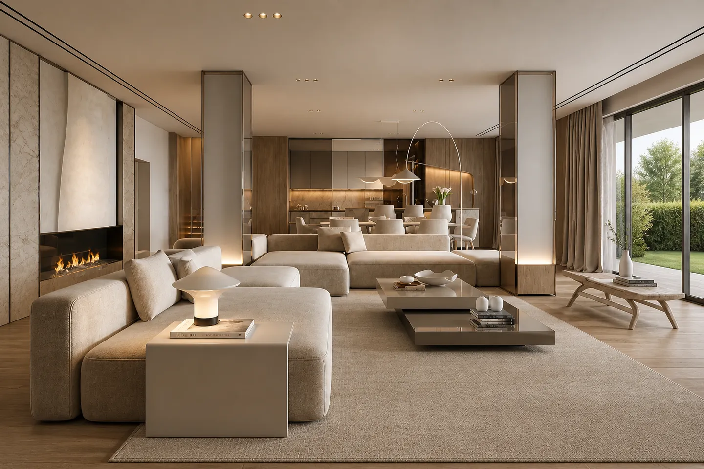 Modern Open Concept Living &amp; Dining Interior