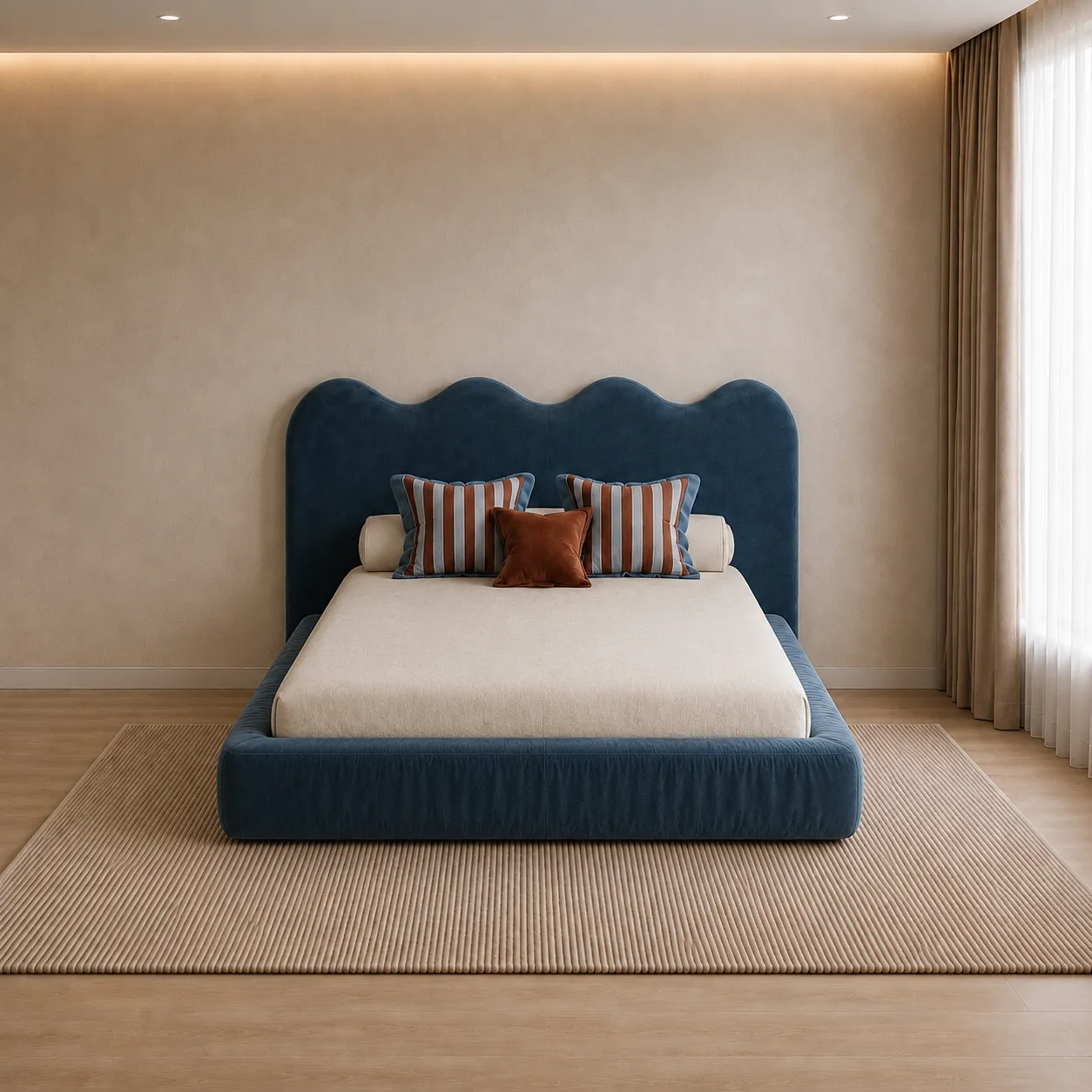Wave Headboard Upholstered Bed