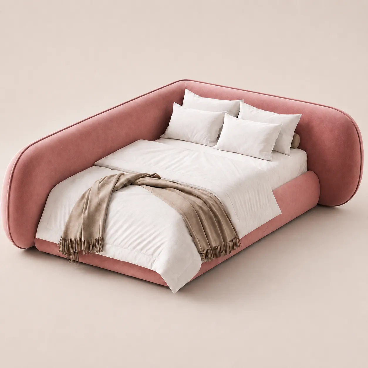 Modern Pink Upholstered Corner Bed