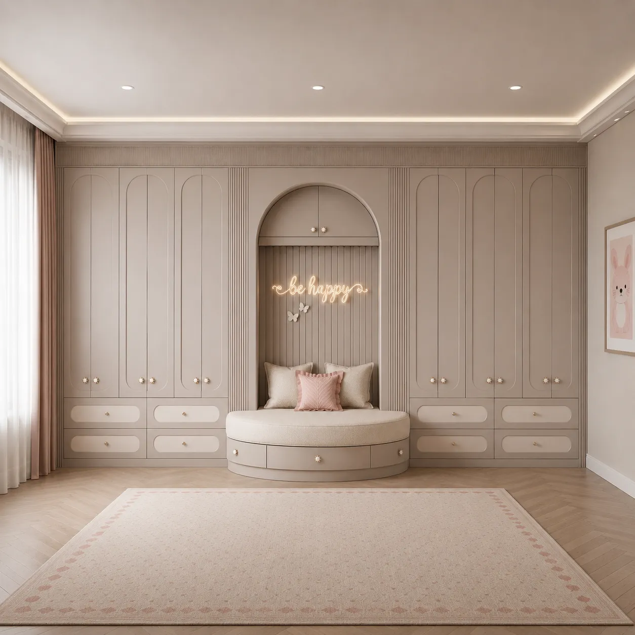 Luxury Girls Wardrobe &amp; Seating Area