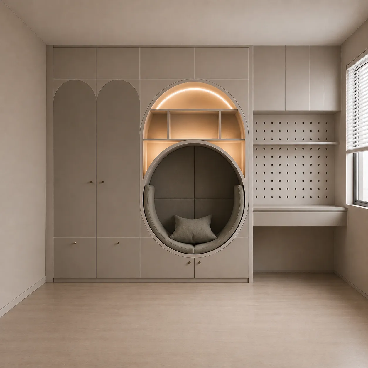 Modern Kids Wardrobe With Circular Reading Nook