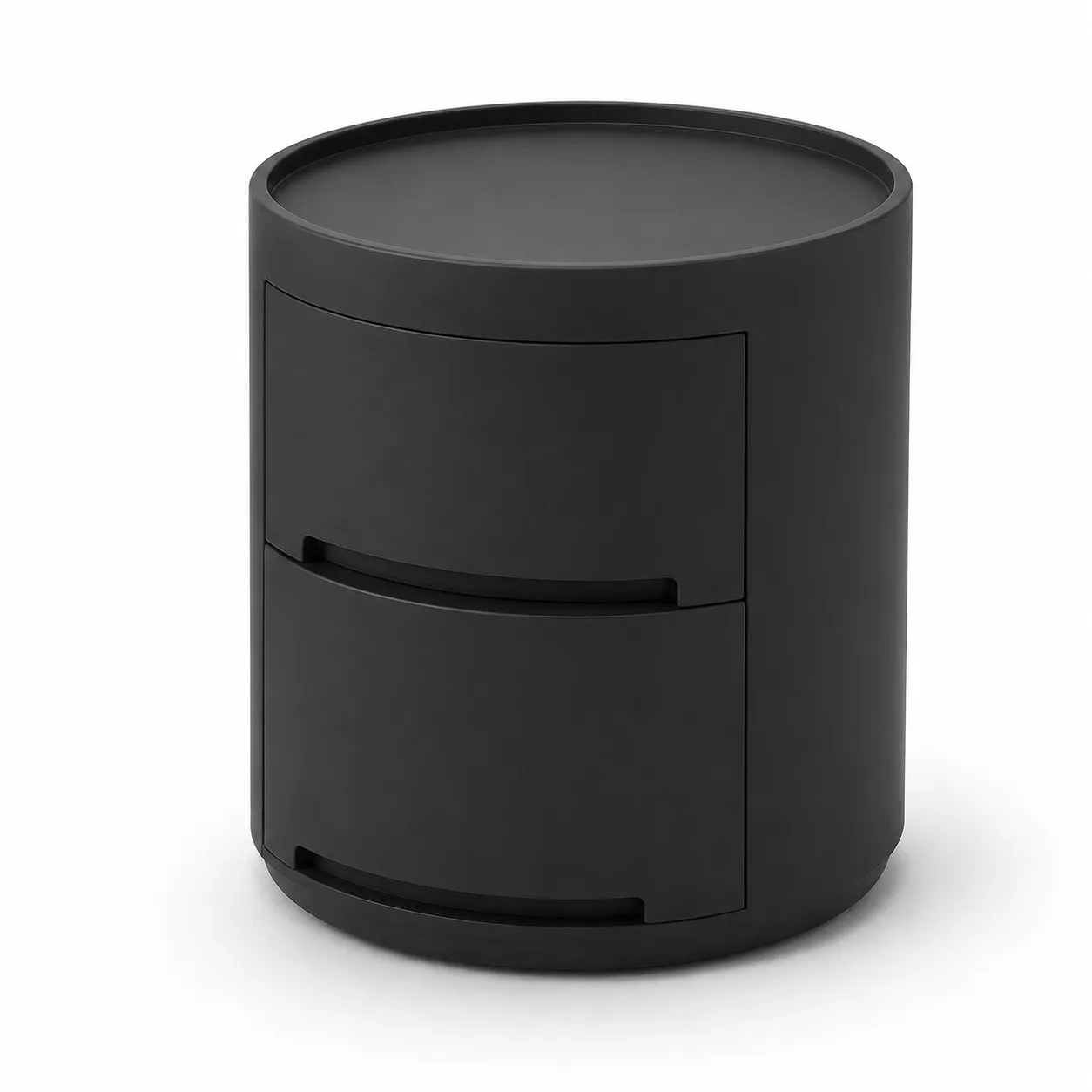 Black Round Nightstand with Double Drawers