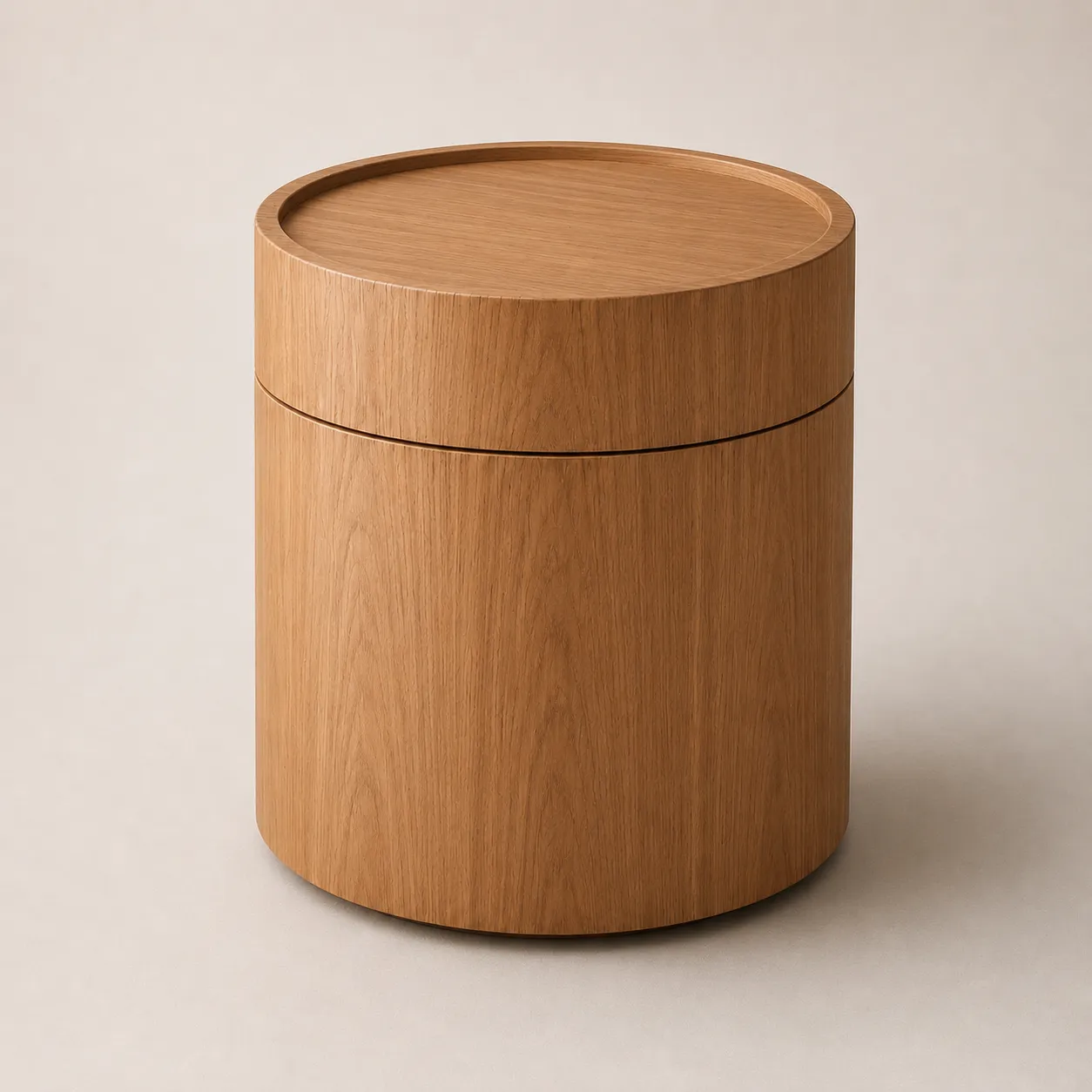 Round Wooden Nightstand with Drawer