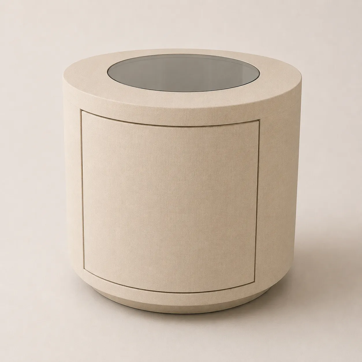 Round Glass Top Nightstand with Curved Drawer