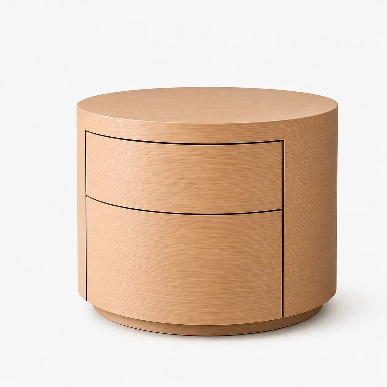 Round Oak Nightstand with Double Drawers