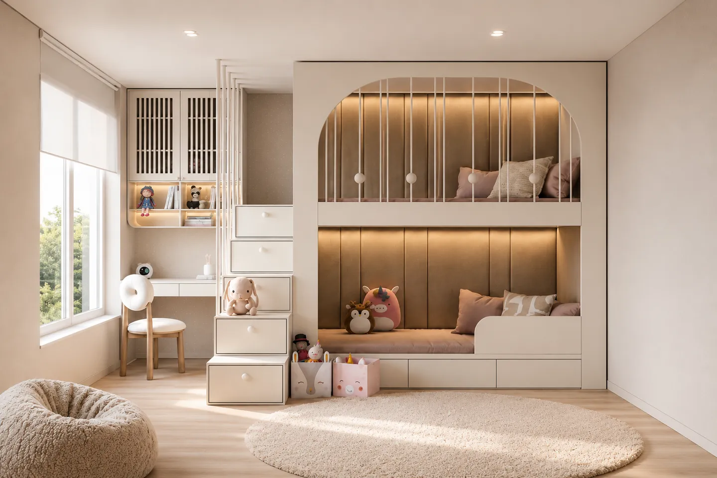 Custom Kids Bunk Bed With Study Area