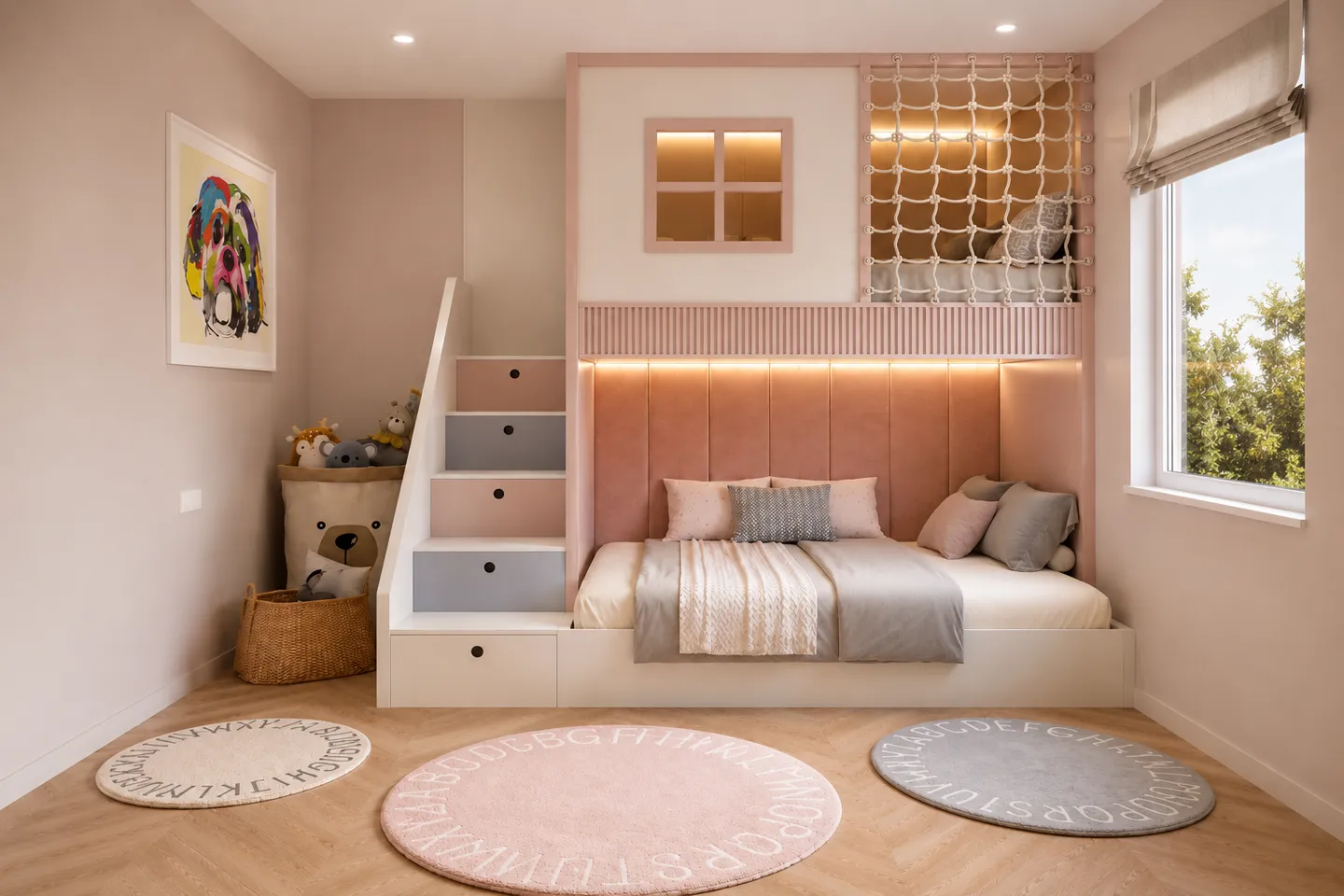 Custom Girls Loft Bed With Rope Play Area