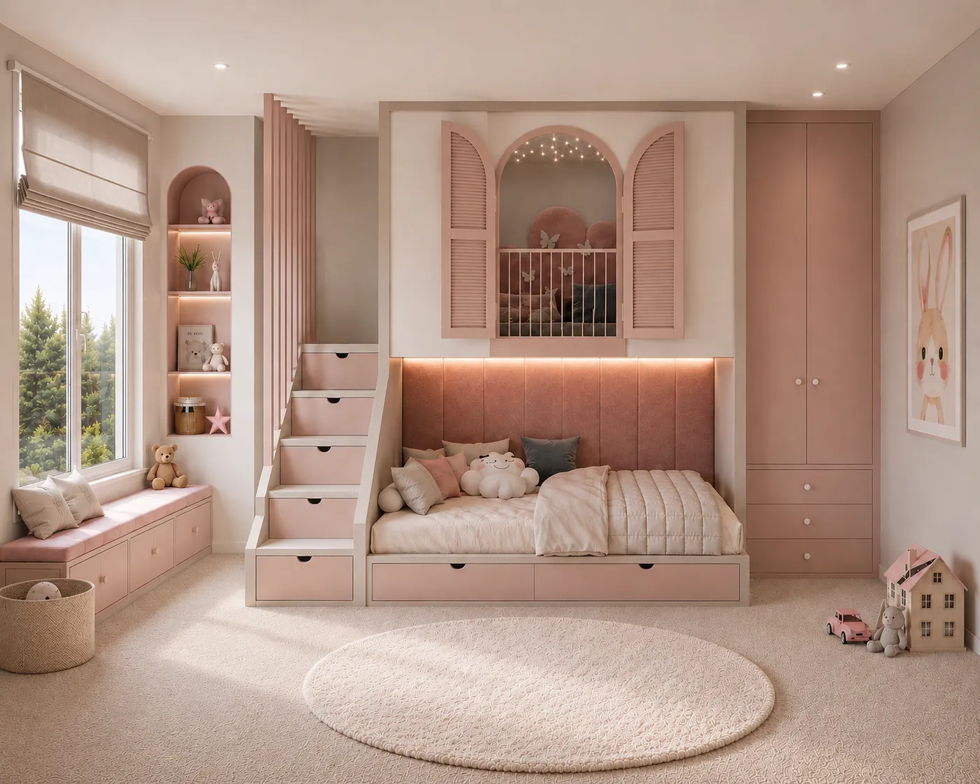 Custom Pink Loft Bed For Girls