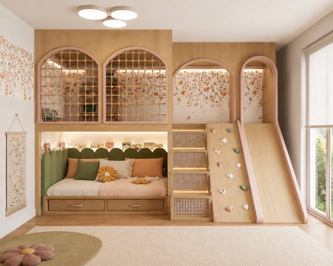 Custom Kids Loft Bed With Slide &amp; Play Area