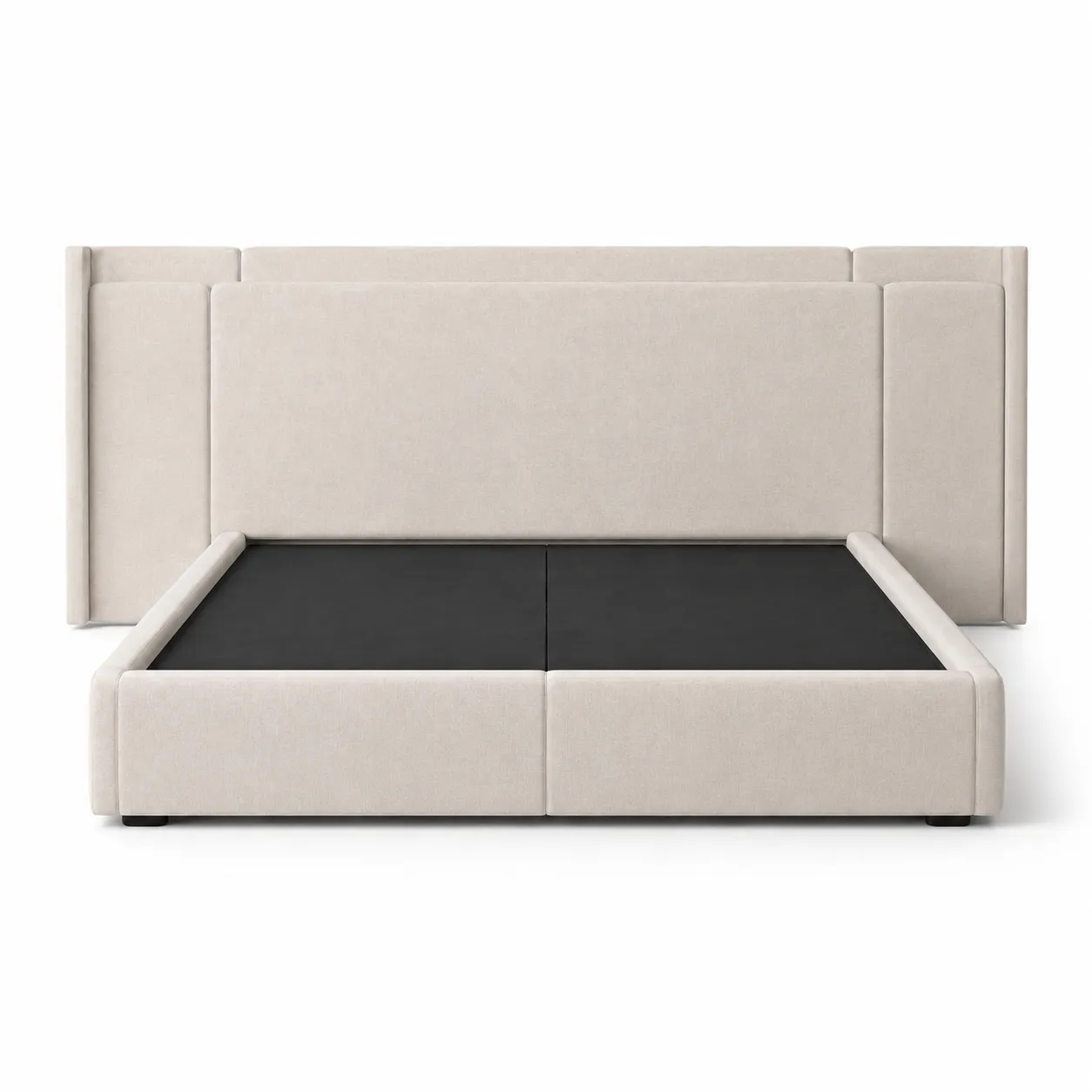Extended Panel Upholstered Bed with Layered Headboard